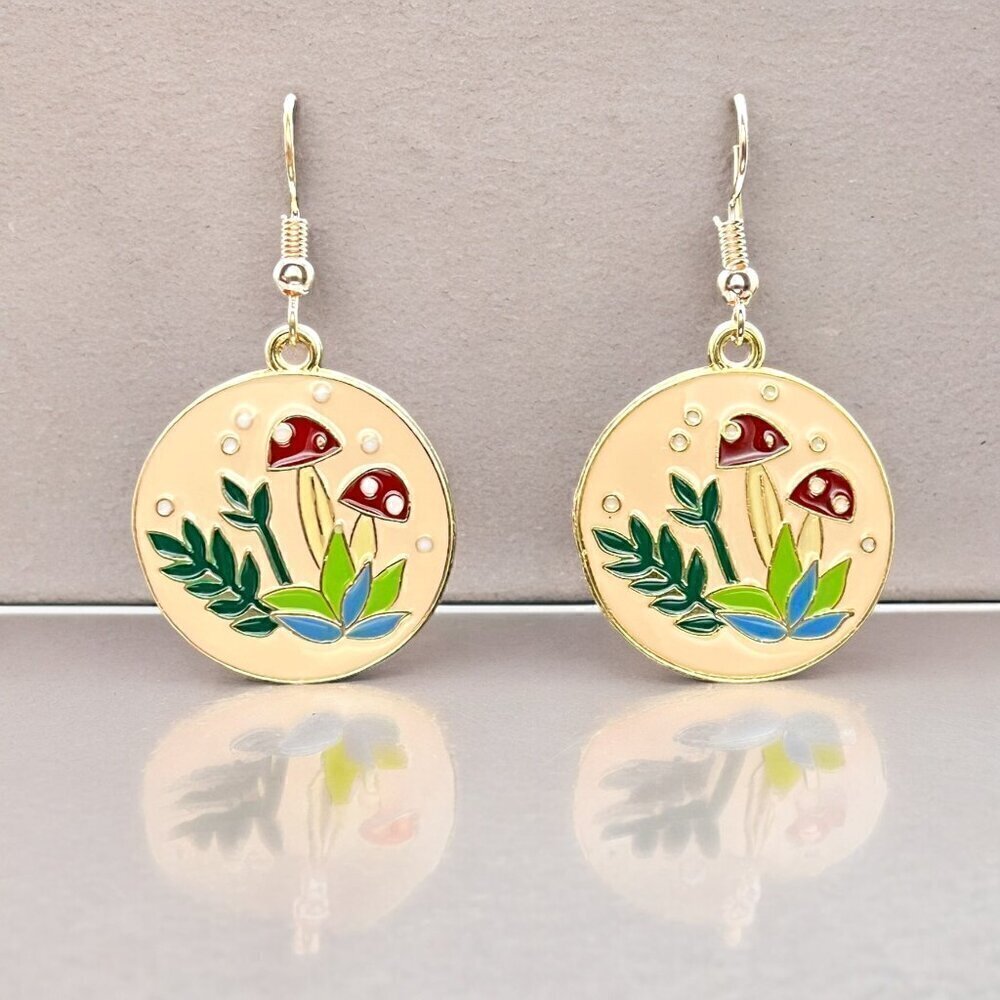 Mushroom Enamel Drop Earrings